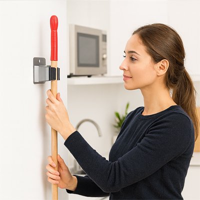 Un porte balai mural et son système de pince ajustable